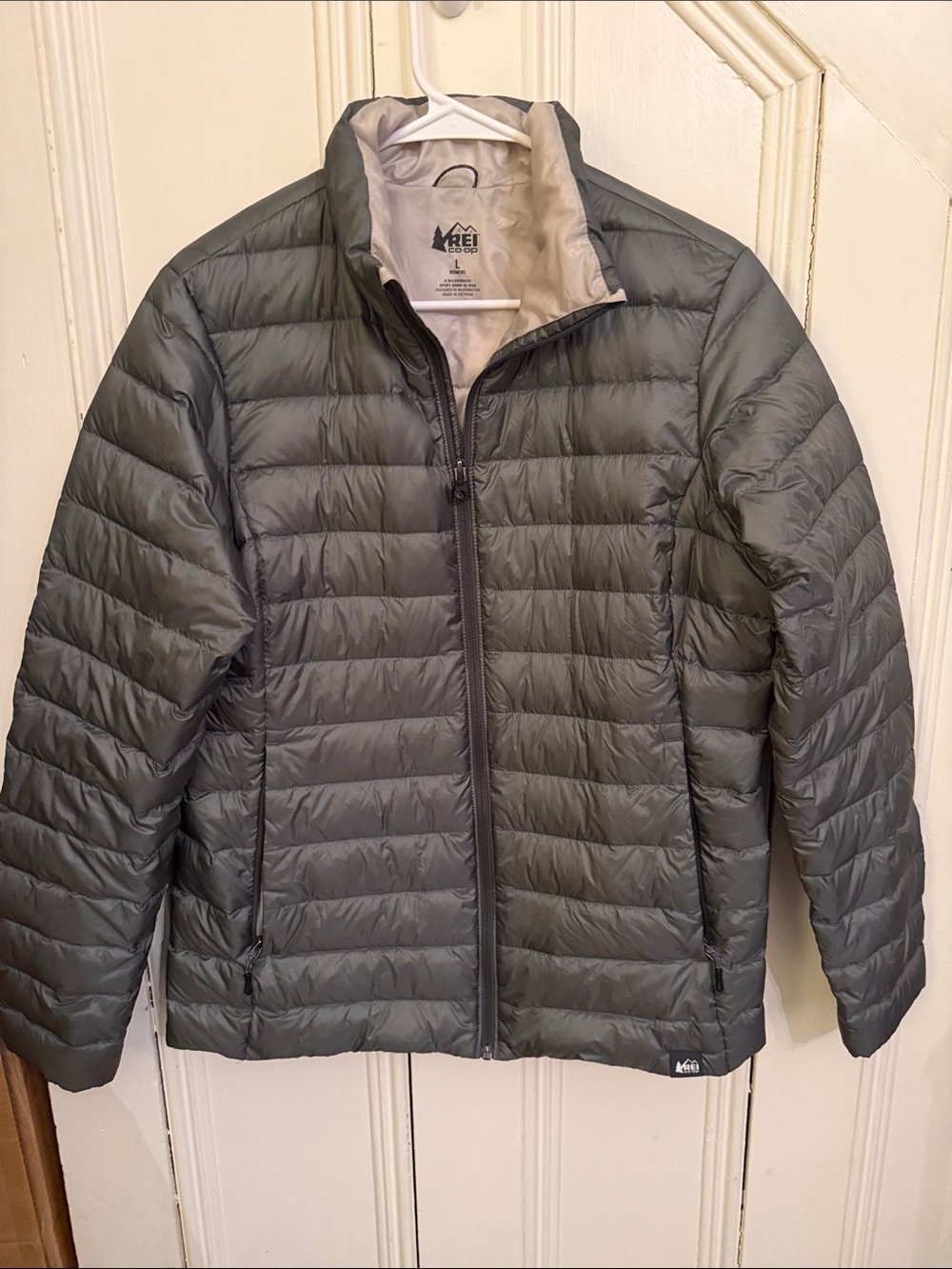 REI Men's Olive Gray Quilted Packable Puffer Jacket - L